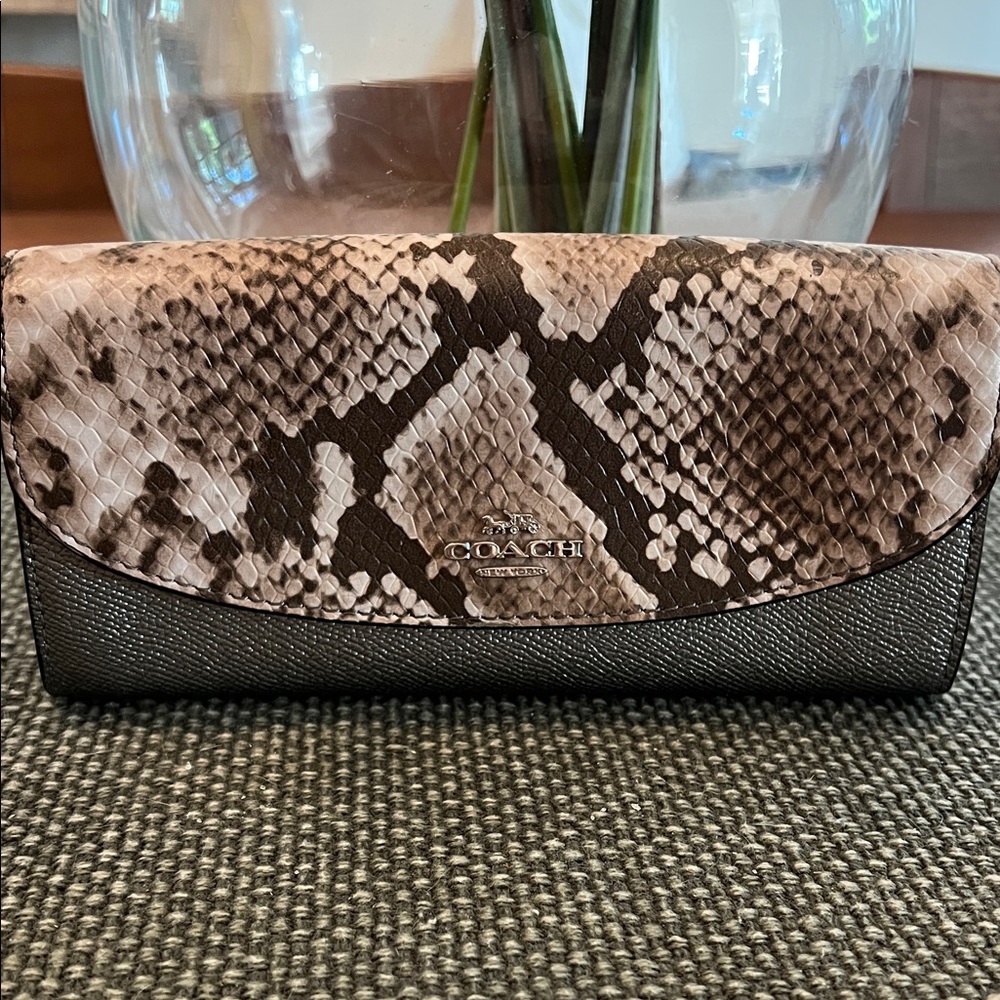Coach Tan and Brown Snake Print Wallet